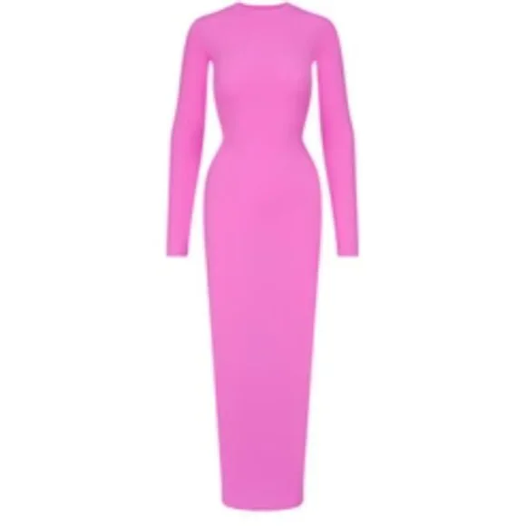 NWT SOLD OUT! SKIMS FITS EVERYBODY LONG SLEEVE MAXI DRESS NEON ORCHID SZ LARGE - Picture 2 of 7